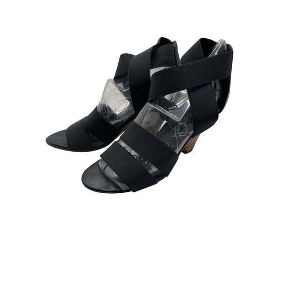 Steven Madden Size 6 Strappy Elastic Open-Toe Leather Back Heels Faux Wood Wedge - Picture 4 of 9